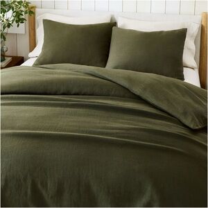 West Elm | 2 European Flax Linen King Pillow Shams | Olive Green (NWT)
